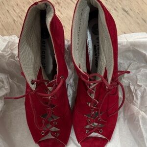 Eric Michael Red Suede Lace-Up Peep-Toe Heels flexible sole for extra comfort.